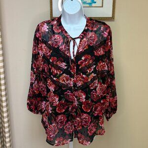 Rose Pattern Button down Blouse